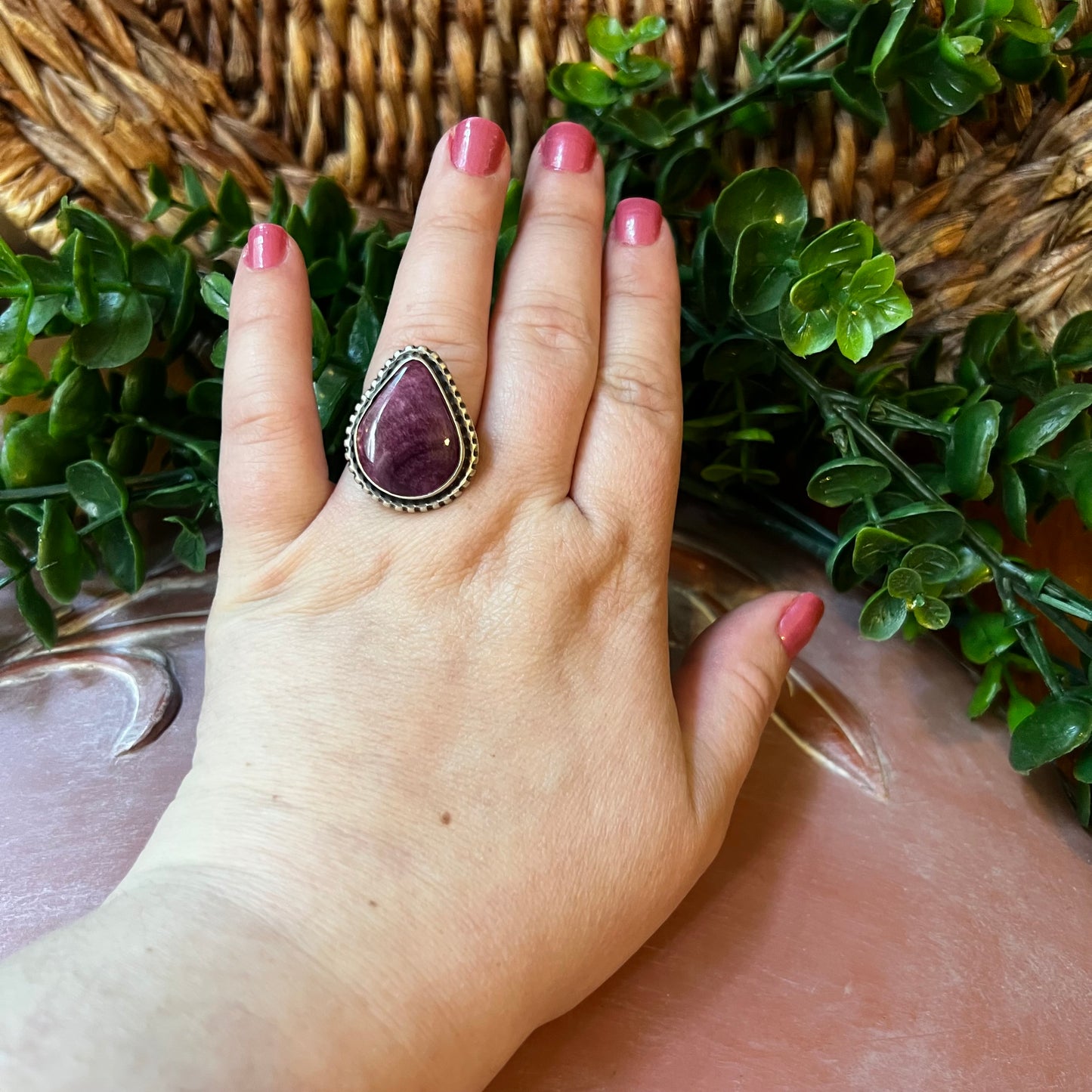 Purple Spiny Oyster Statement Ring – Size 8.5 | Sterling Silver Navajo Handmade