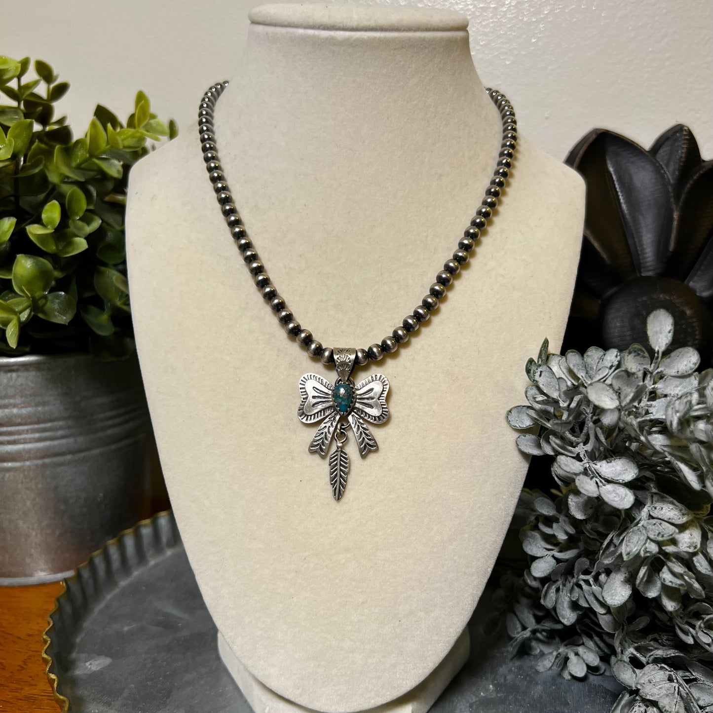 Sterling Silver Kingman Turquoise Bow Pendant