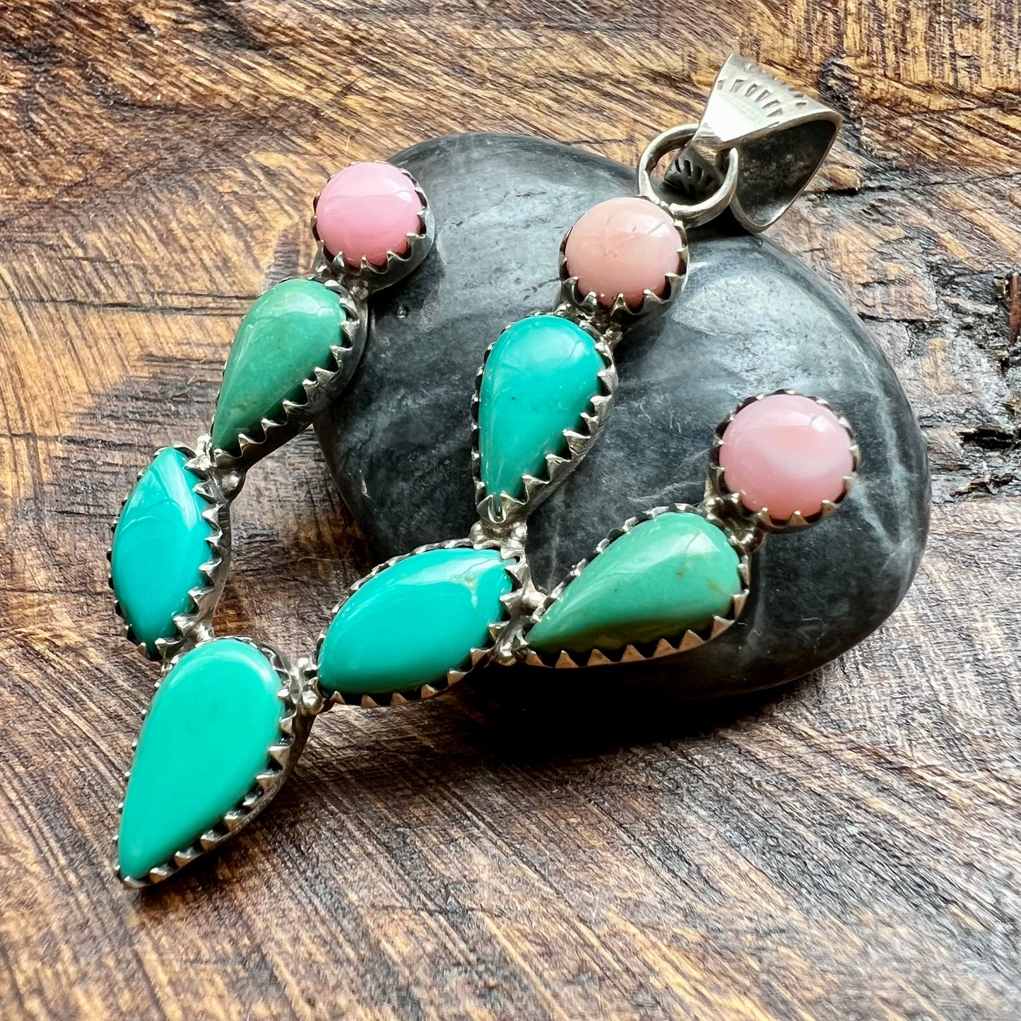 Kingman Turquoise & Queen Conch Cactus Pendant in Sterling Silver