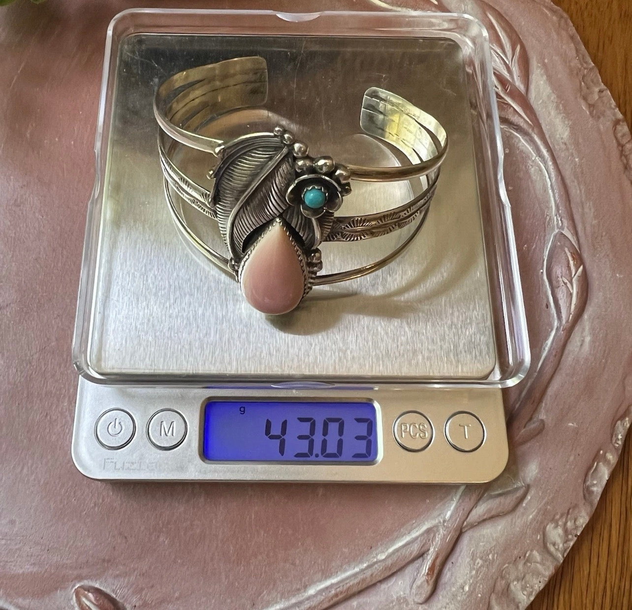 Pink Queen Conch & Kingman Turquoise Sterling Silver Cuff