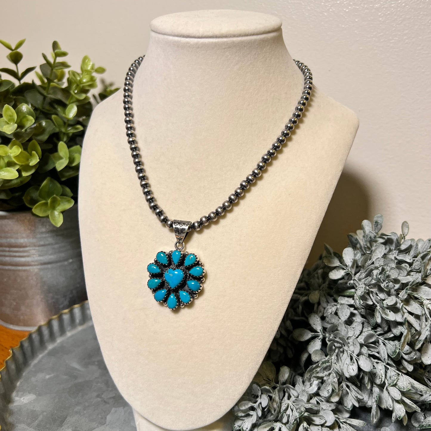 Kingman Turquoise Heart Cluster Pendant | Sterling Silver Statement
