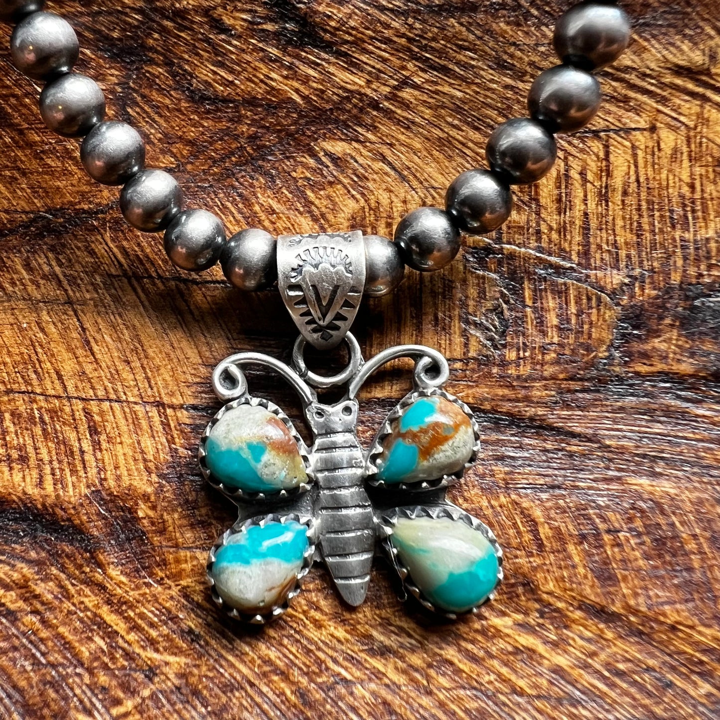 Sterling Silver Ribbon Turquoise Butterfly Pendant