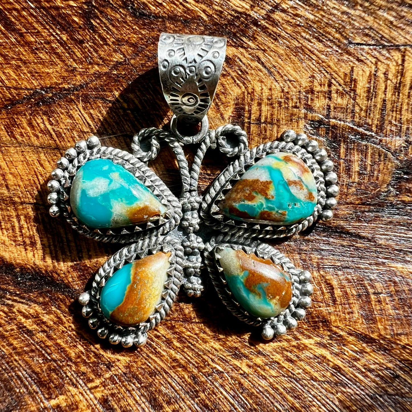 Ribbon Turquoise Statement Butterfly Pendant in Sterling Silver