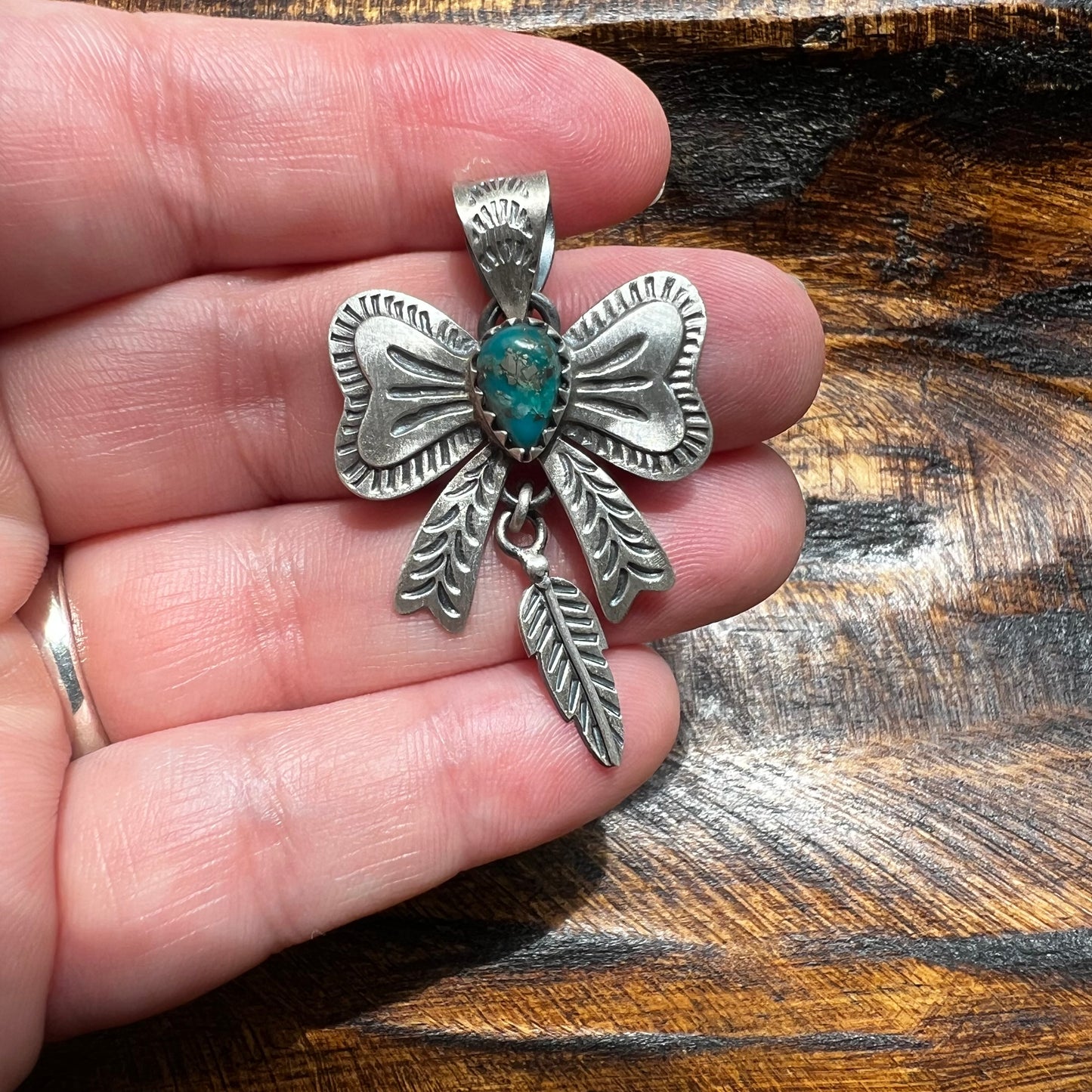 Sterling Silver Kingman Turquoise Bow Pendant