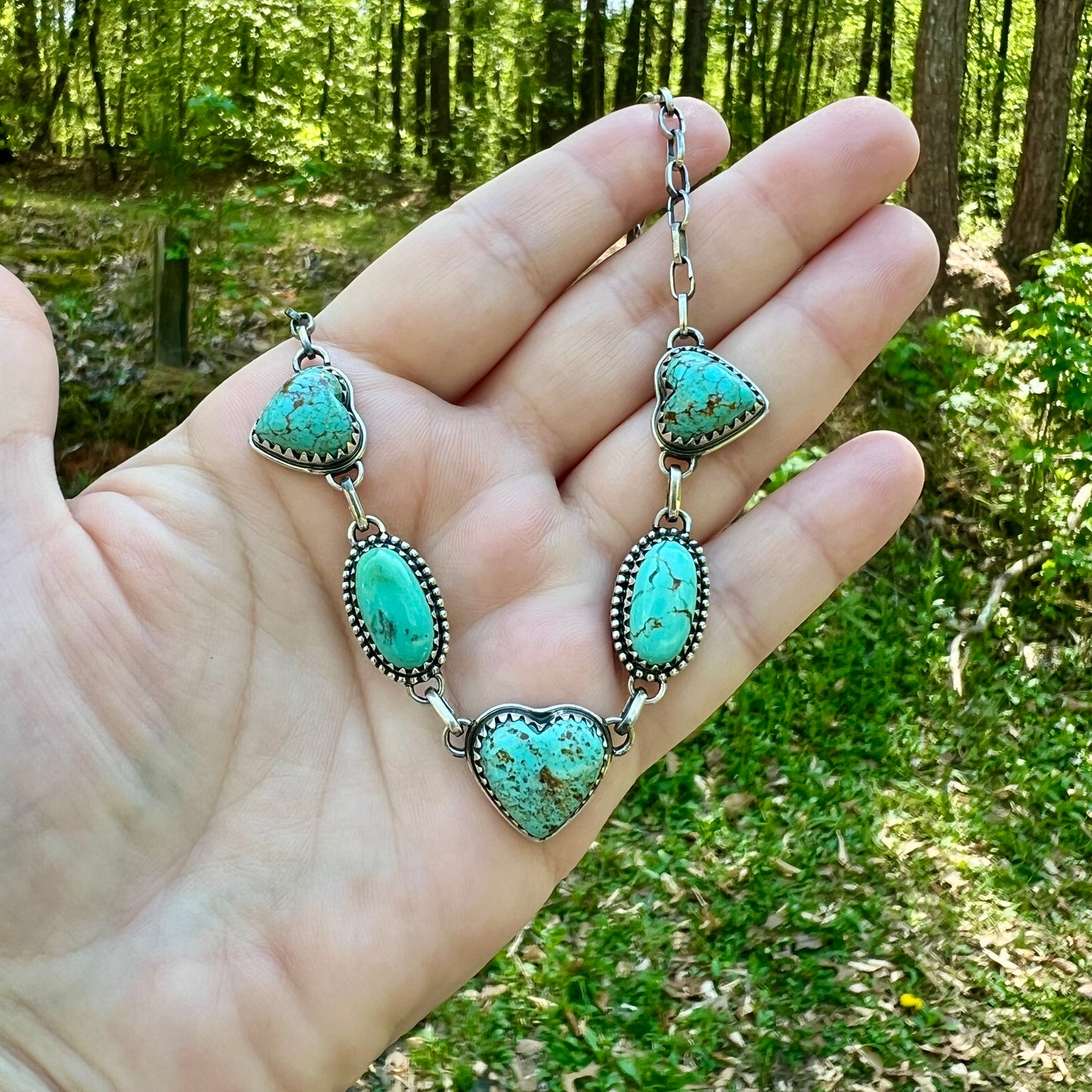 Kingman Turquoise Heart Choker Necklace – Sterling Silver Statement