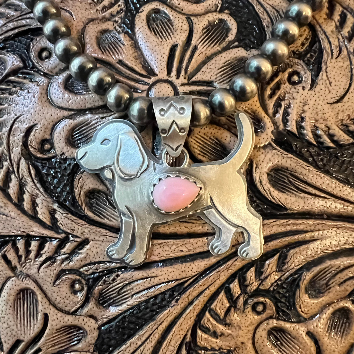 Sterling Silver Dog Pendant – Spiny Oyster, Turquoise or Queen Conch