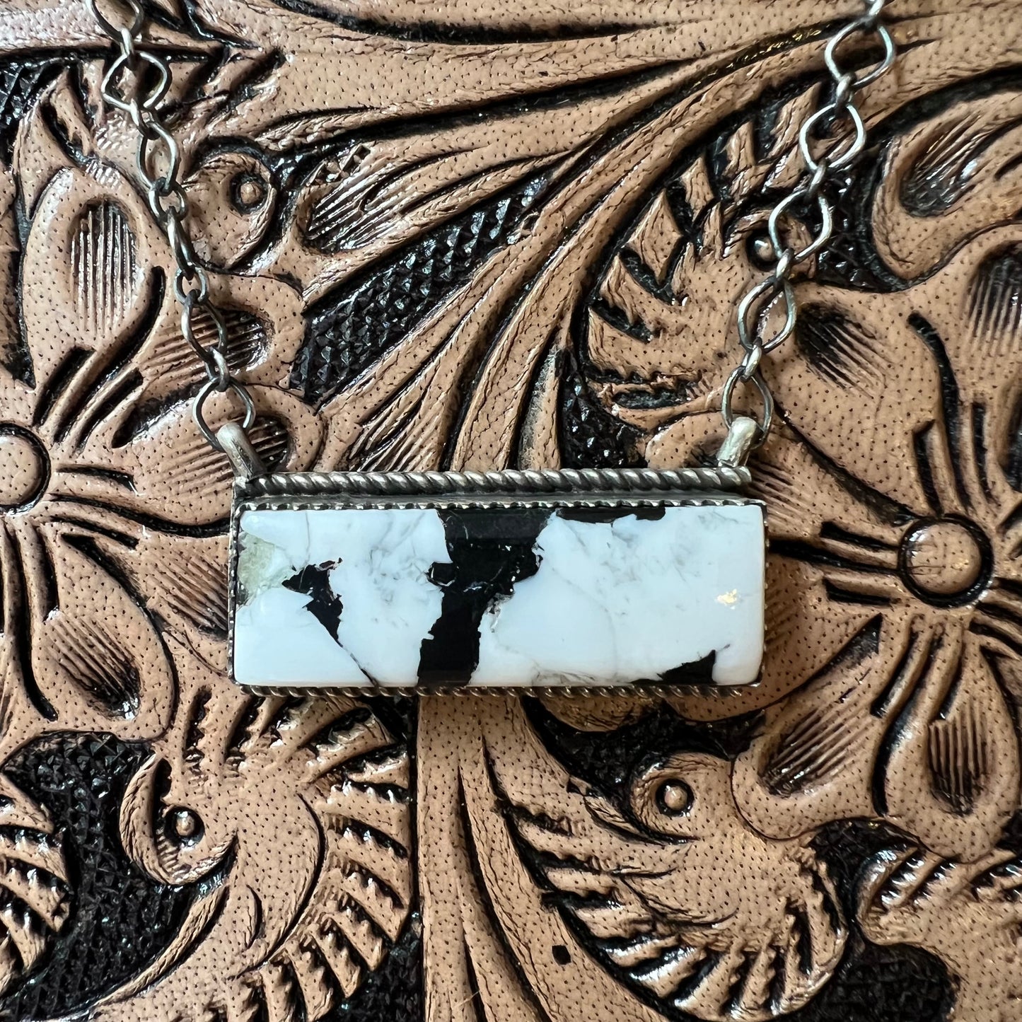 Handmade Sterling Silver White Buffalo Bar Necklace by Tia Long