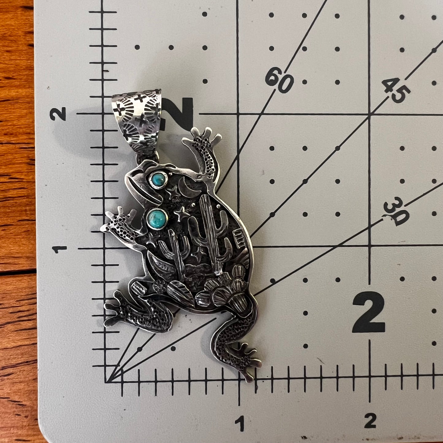 Storyteller Frog Pendant in Sterling Silver with Kingman Turquoise