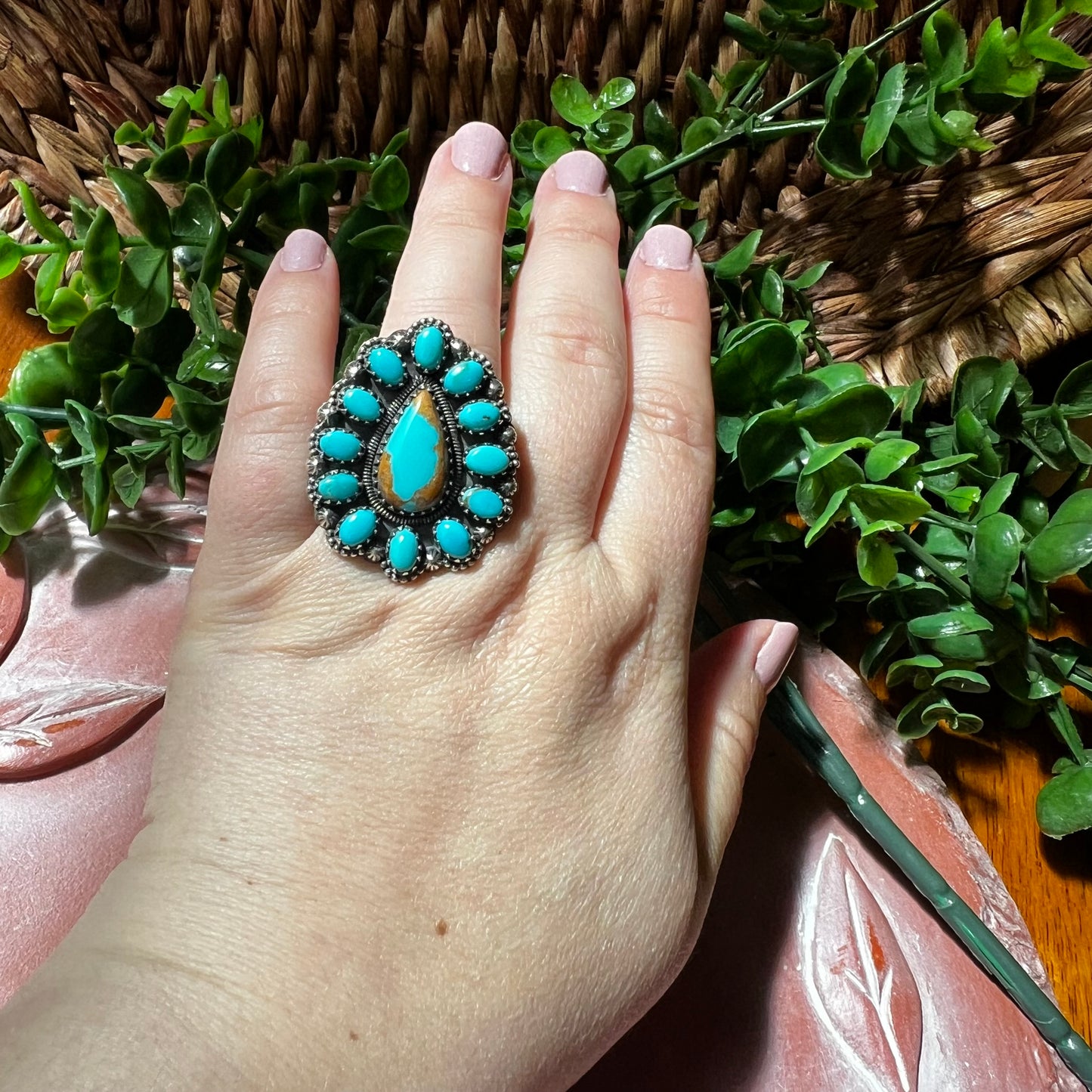 Kingman Turquoise Cluster Statement Ring – Size 8.5 | Sterling Silver