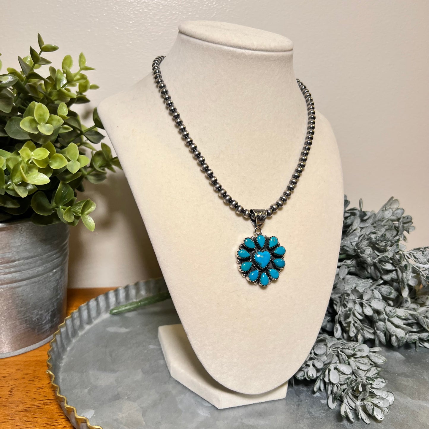 Kingman Turquoise Heart Cluster Pendant | Sterling Silver Statement