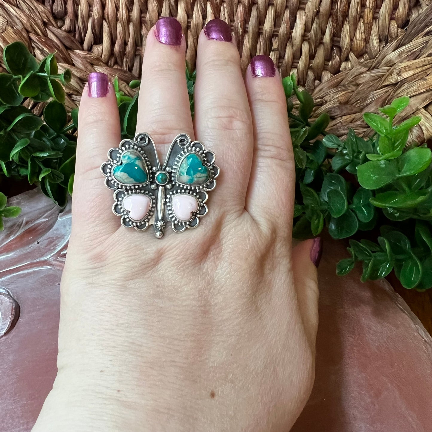 Ribbon Turquoise & Queen Conch Butterfly Statement Ring