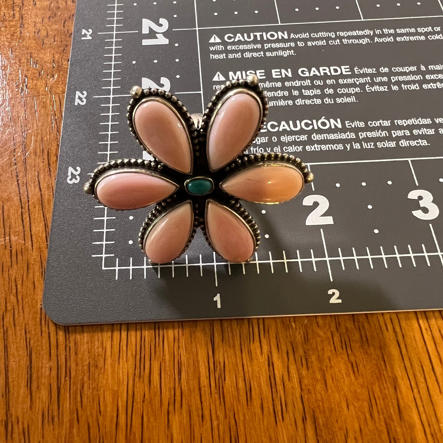 Queen Conch & Kingman Turquoise Flower Ring – Sterling Silver Statement | Size 8.5