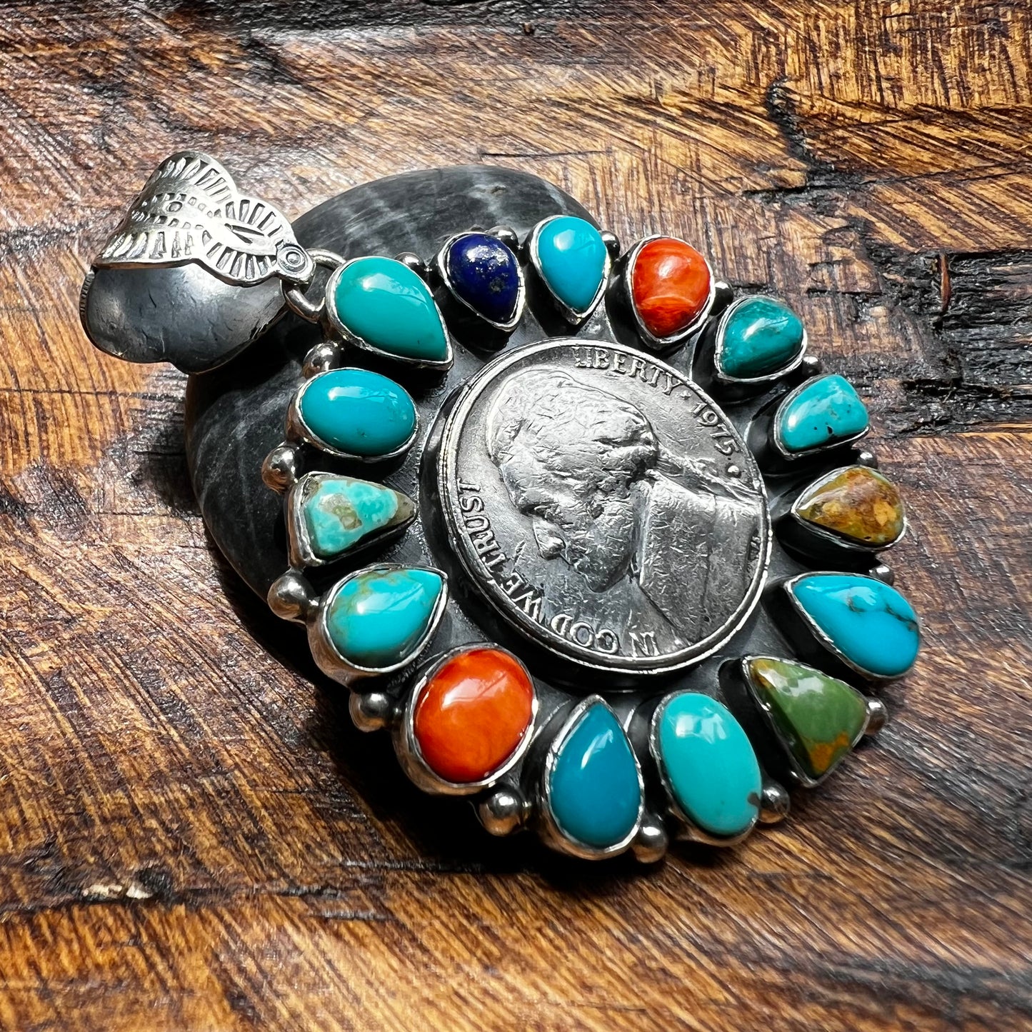Multi-Stone Coin Cluster Sterling Silver Pendant