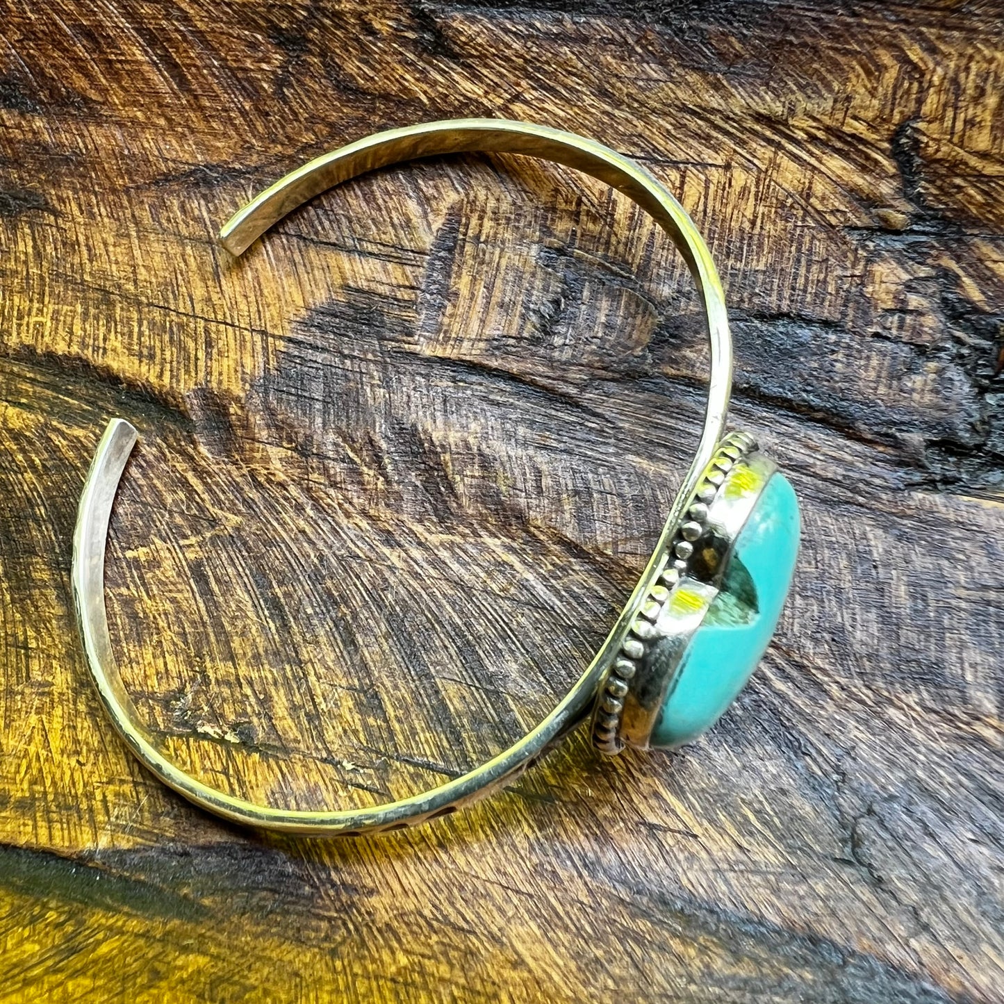 Kingman Turquoise Heart Cuff Bracelet Sterling Silver Adjustable