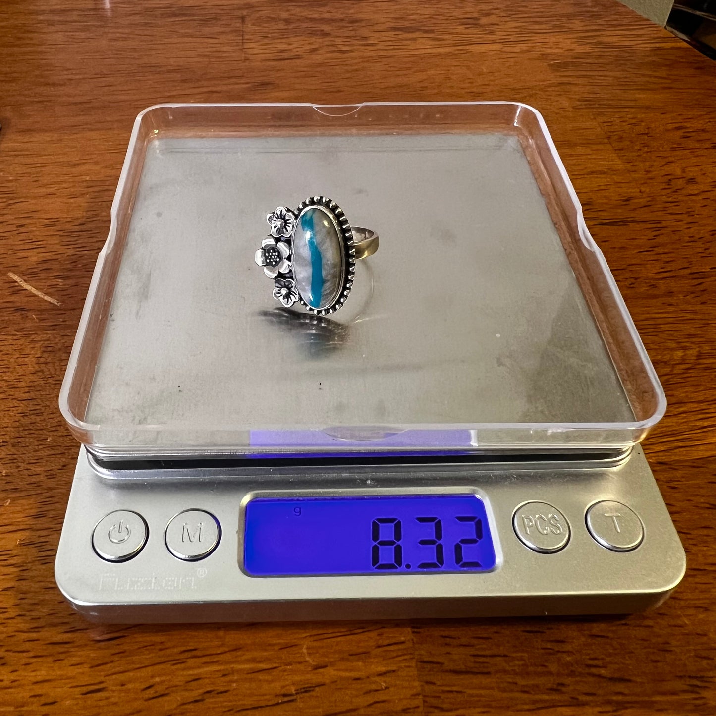 Ribbon Turquoise Floral Sterling Silver Statement Ring – Adjustable Size 9