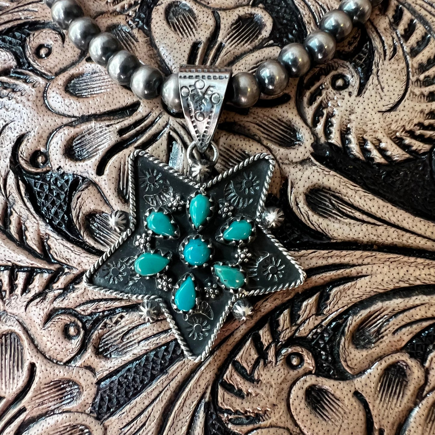 Kingman Turquoise Cluster Star Pendant – Sterling Silver