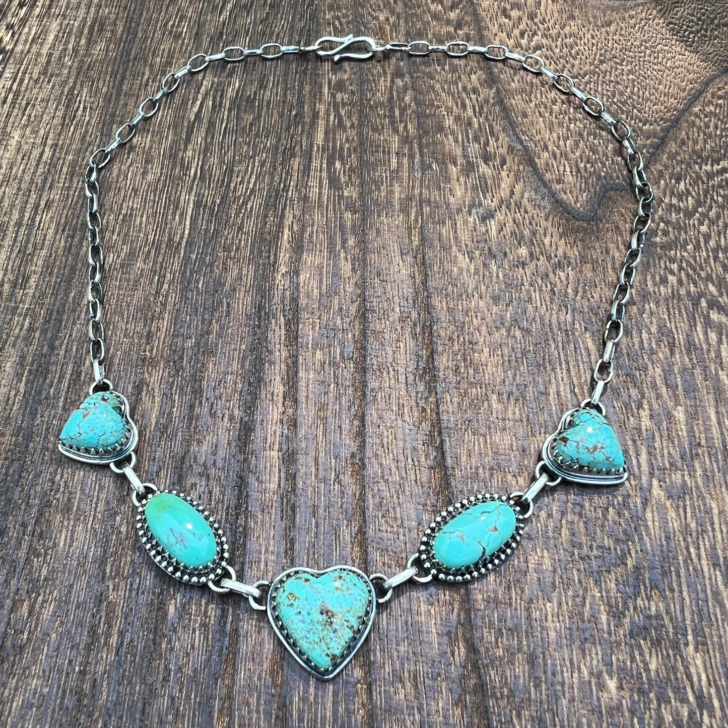Kingman Turquoise Heart Choker Necklace – Sterling Silver Statement