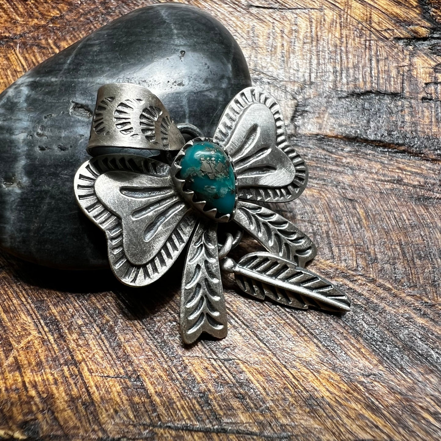 Sterling Silver Kingman Turquoise Bow Pendant