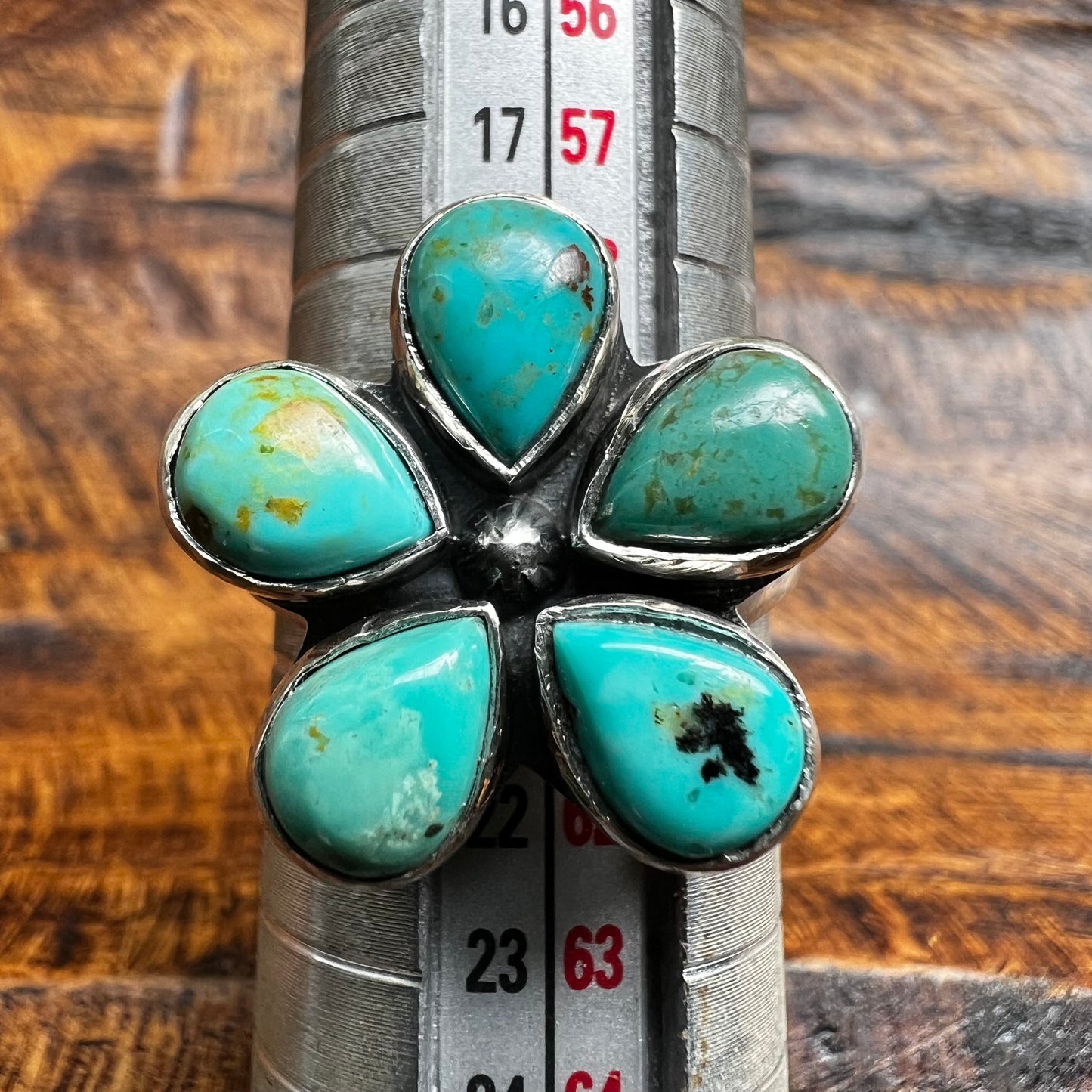 Sterling Silver & Kingman Turquoise Flower Ring | Size 9