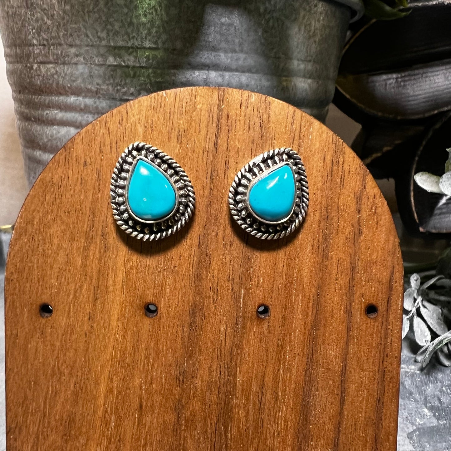 Sterling Silver & Kingman Turquoise Post Back Earrings