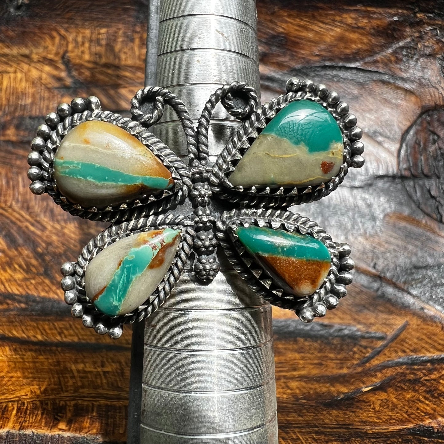 Ribbon Turquoise Butterfly Statement Ring | Sterling Silver Adjustable