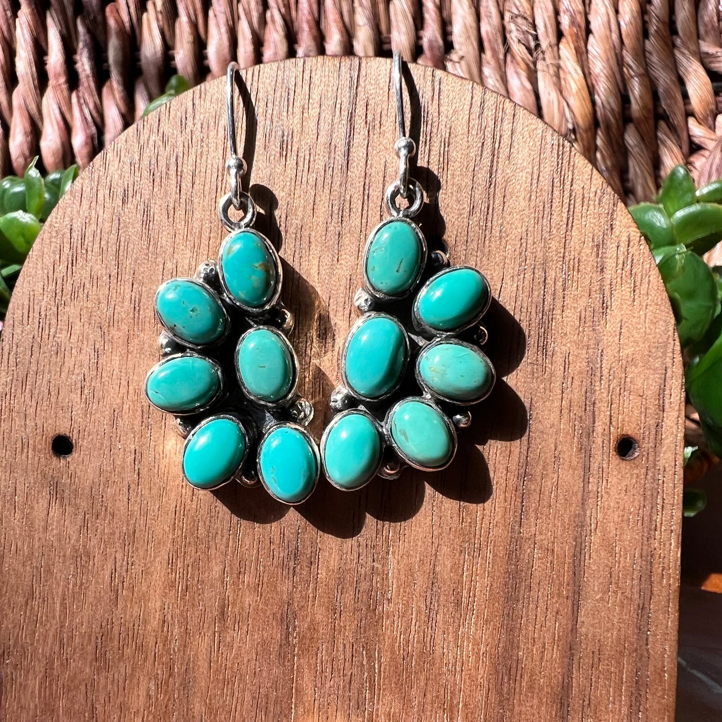 Kingman Turquoise Cluster Dangle Earrings | Sterling Silver