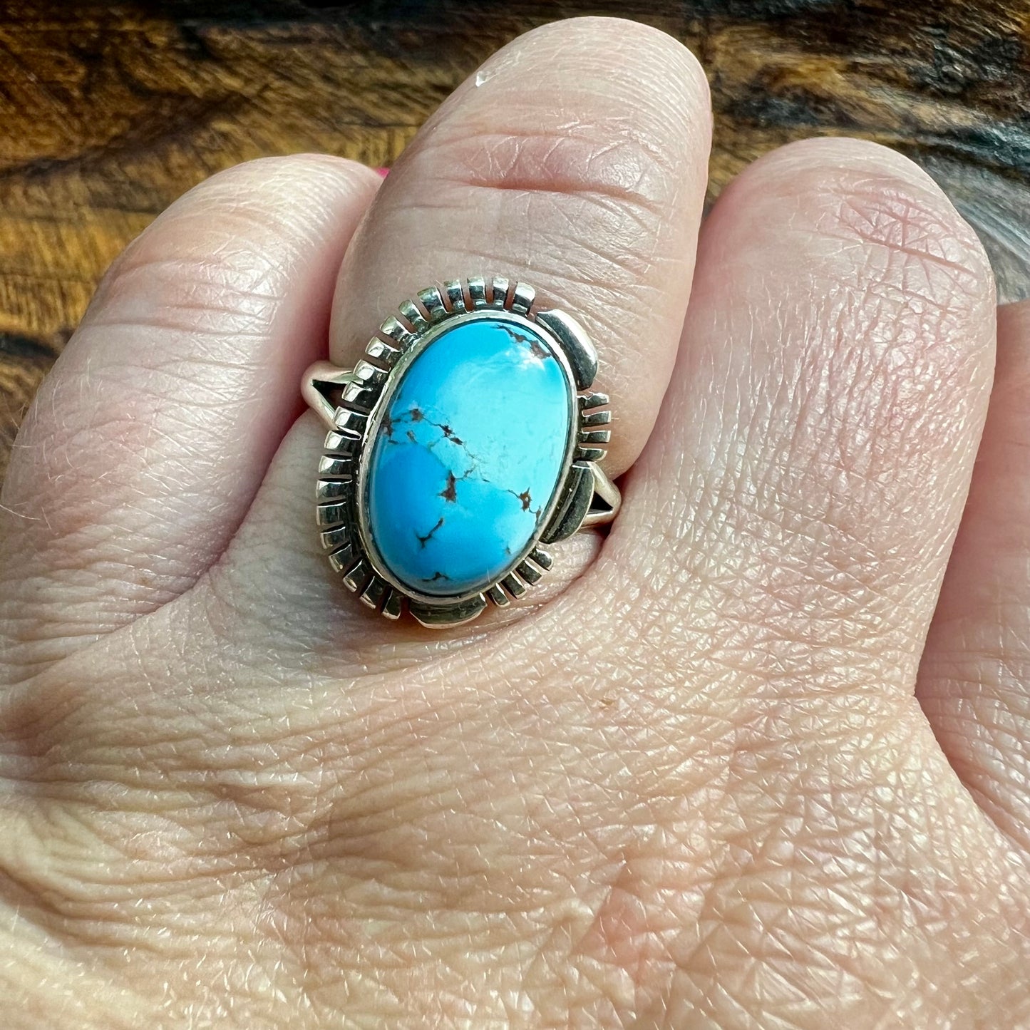 Golden Hills Turquoise Ring Size 8 Navajo Sterling Silver Norvin Johnson