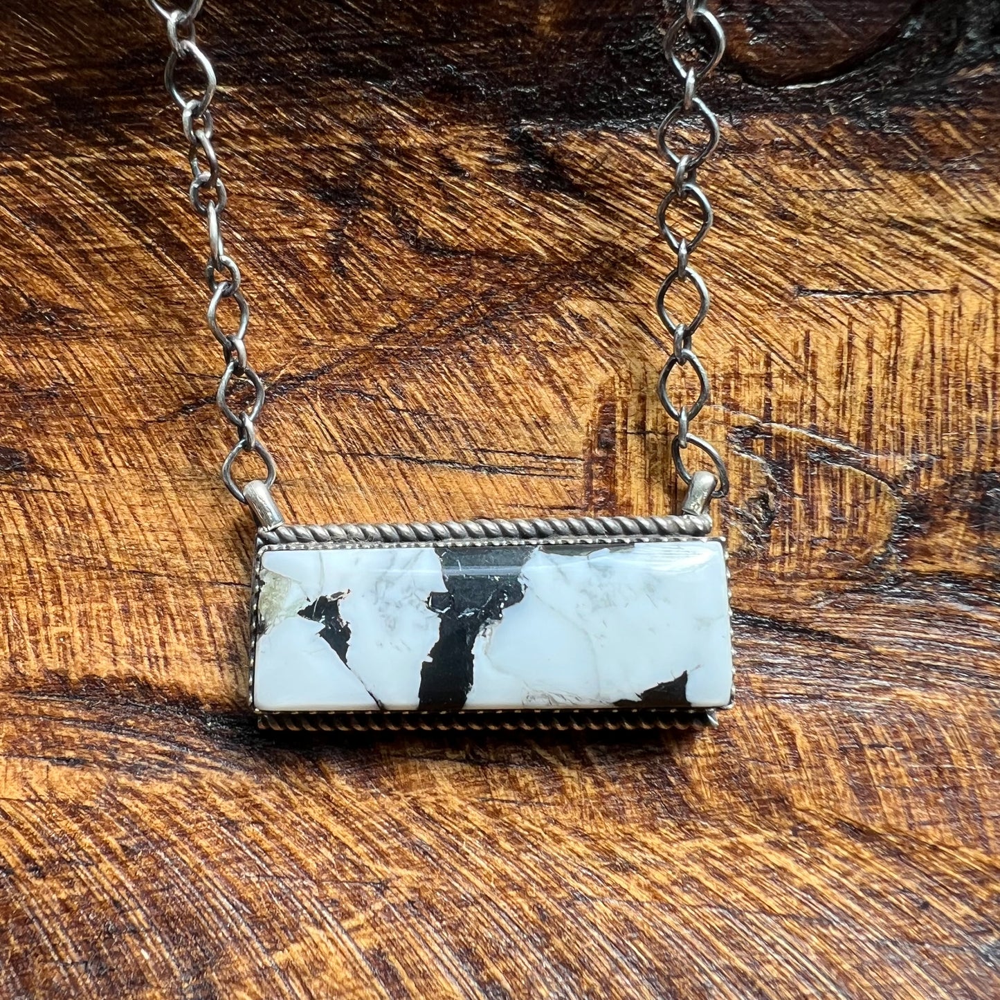 Handmade Sterling Silver White Buffalo Bar Necklace by Tia Long