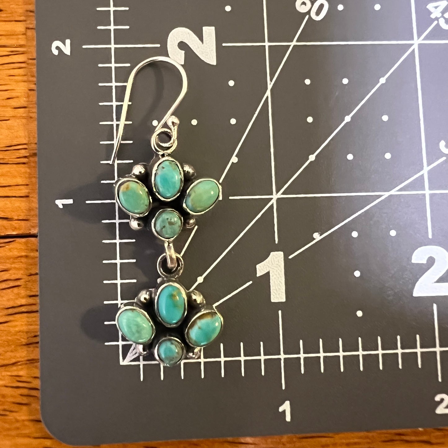 Kingman Turquoise Cluster Dangle Earrings in Sterling Silver