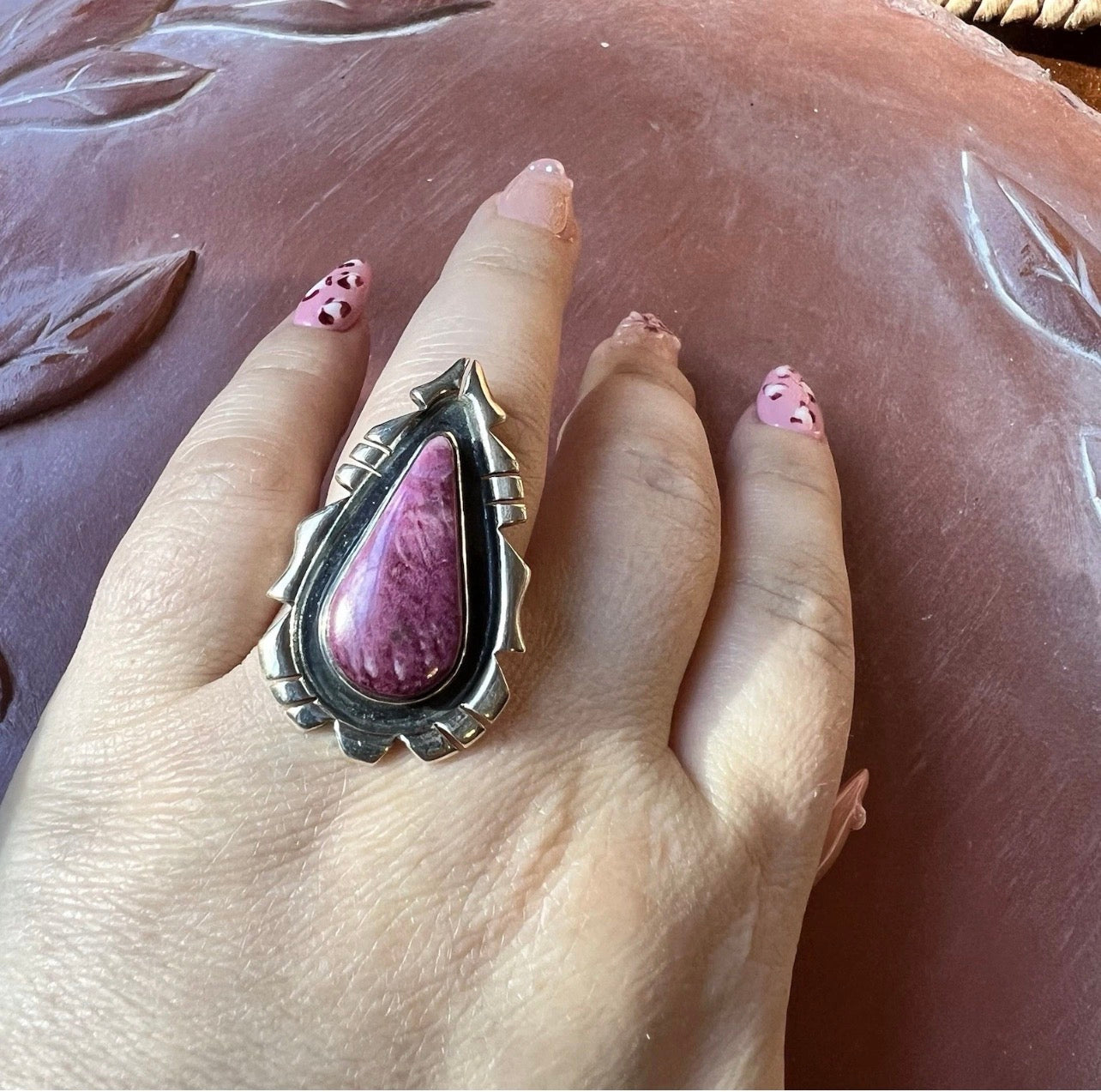 Purple Spiny Oyster Statement Ring in Sterling Silver