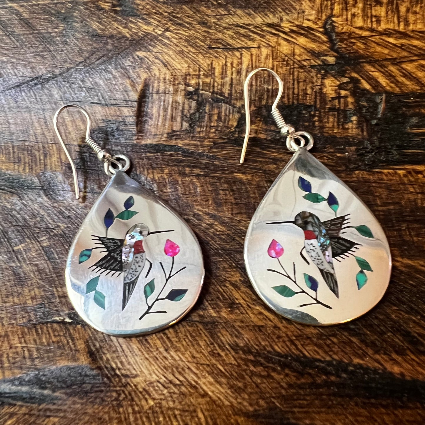 Raymond Boyd Sterling Silver Hummingbird Inlay Earrings