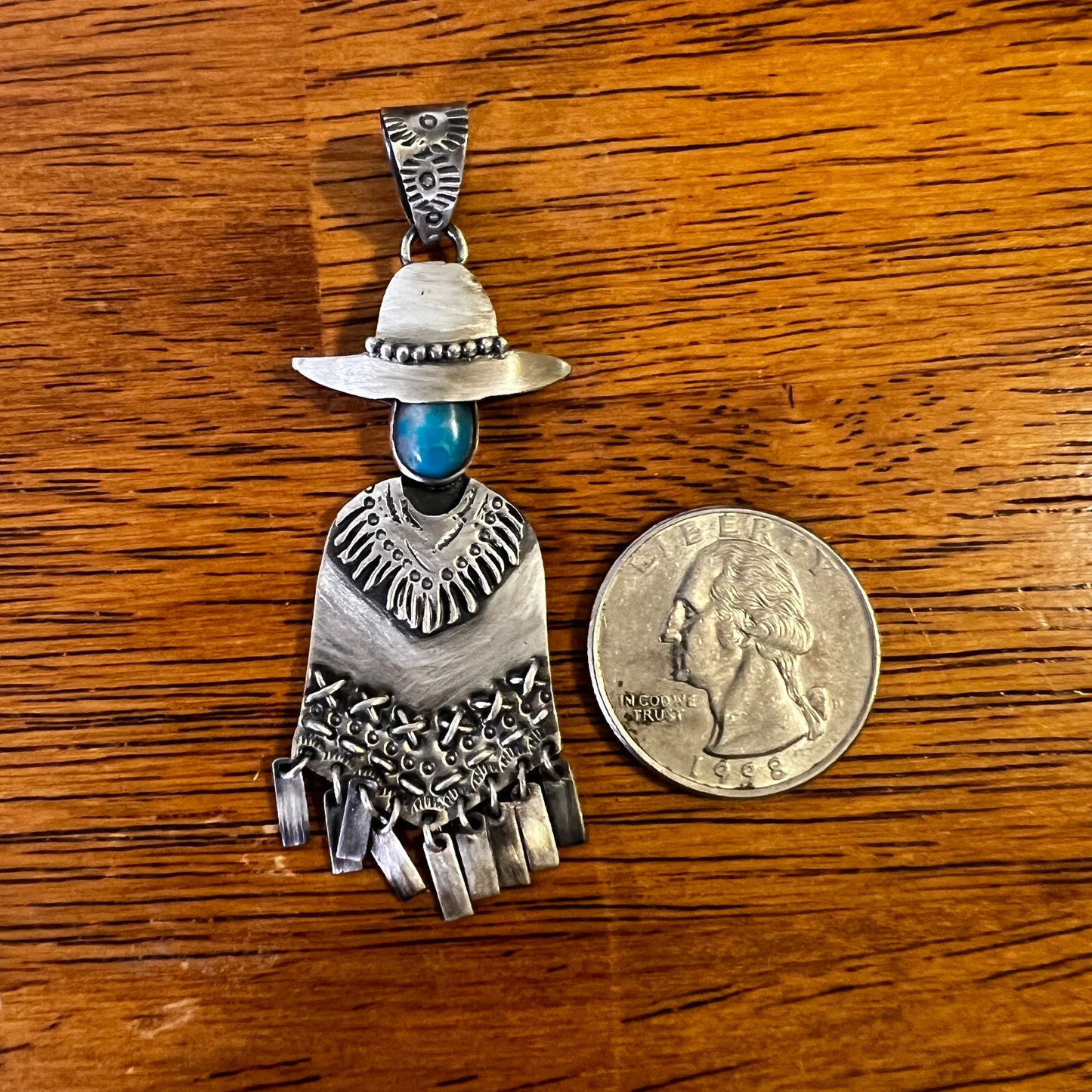 Cowboy Poncho Pendant in Sterling Silver & Kingman Turquoise