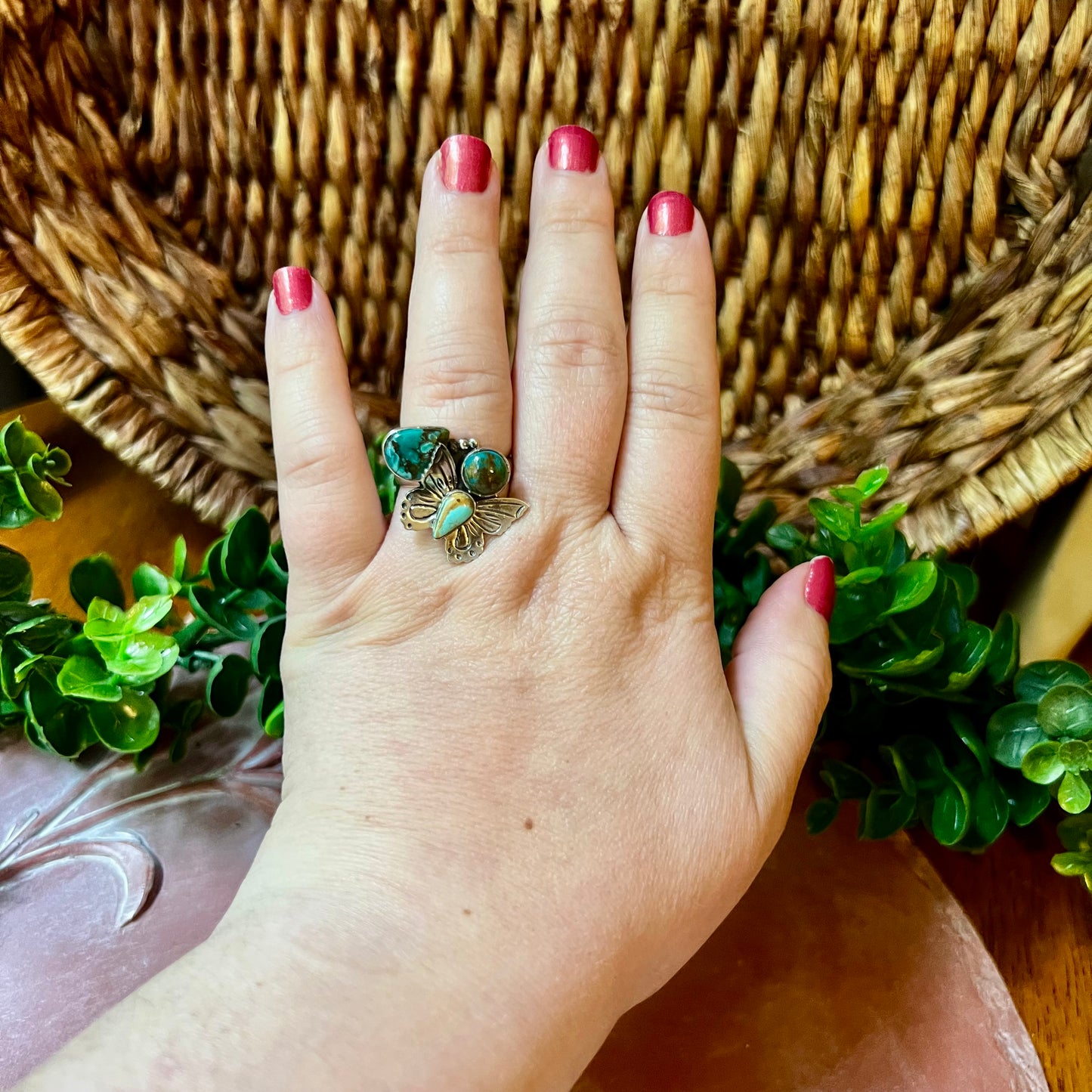 Kingman Turquoise Butterfly Ring | Handmade Sterling Silver Statement Ring Size 9