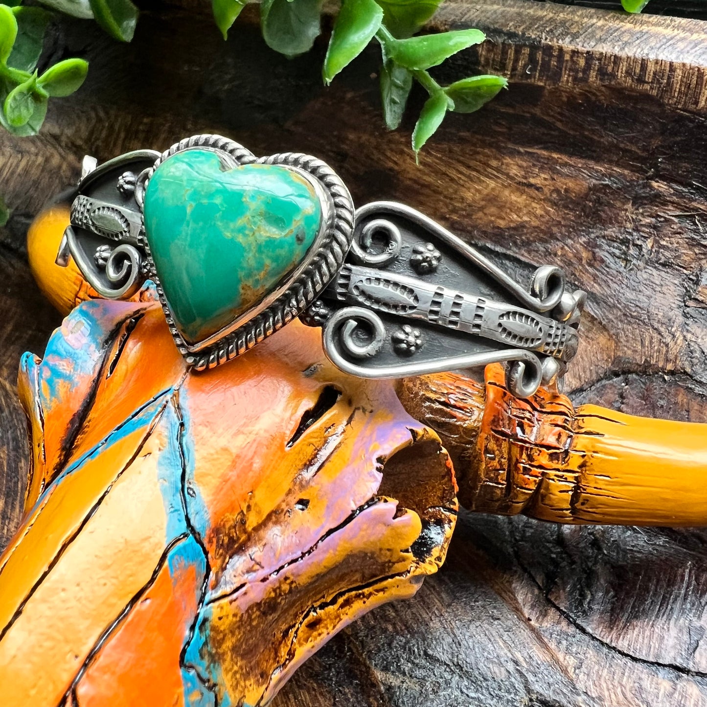 Kingman Turquoise Heart Cuff Bracelet