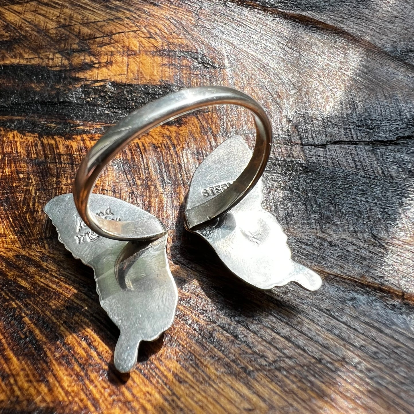 Sterling Silver Spiny Oyster & Lapis Butterfly Bypass Ring – Size 9.5