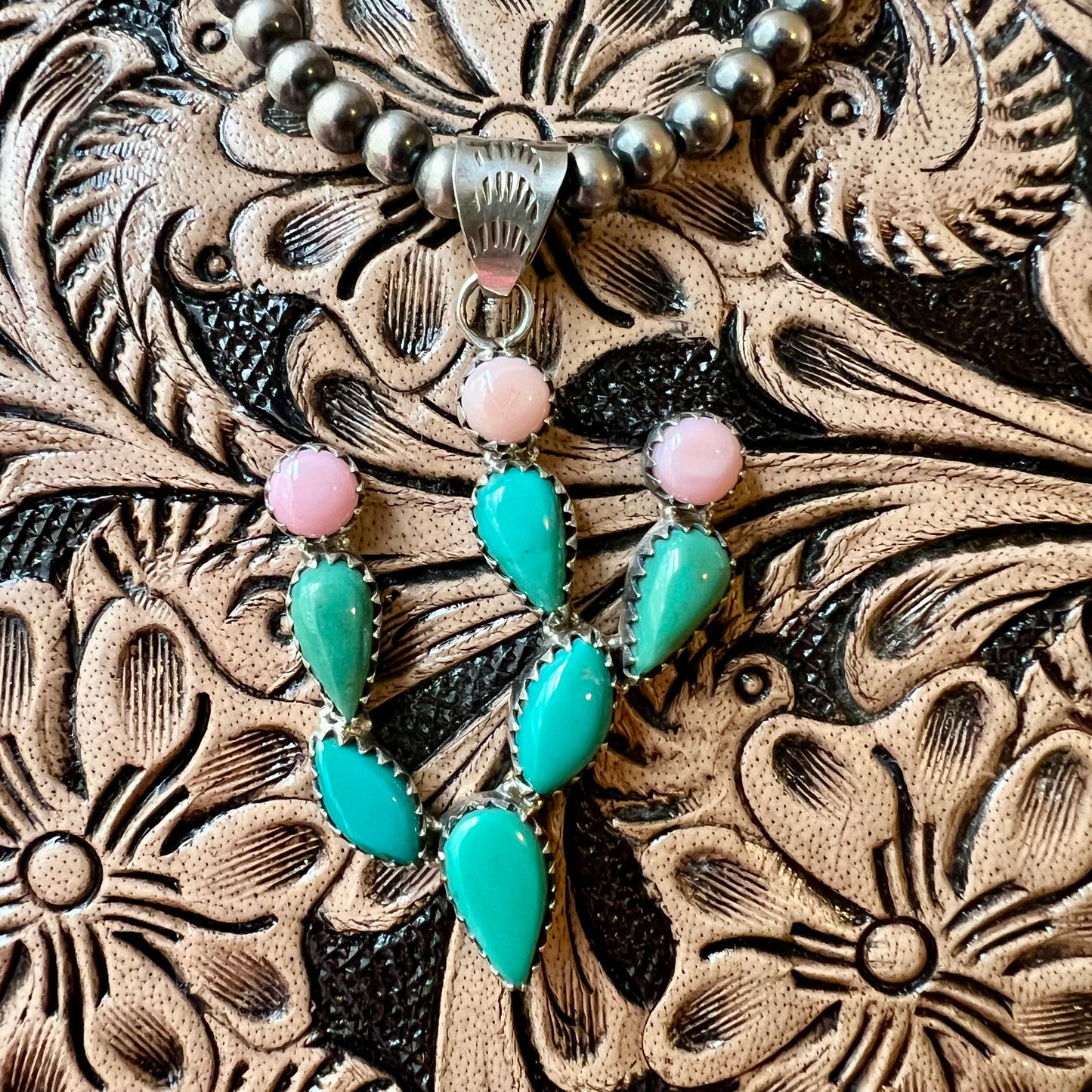 Kingman Turquoise & Queen Conch Cactus Pendant in Sterling Silver
