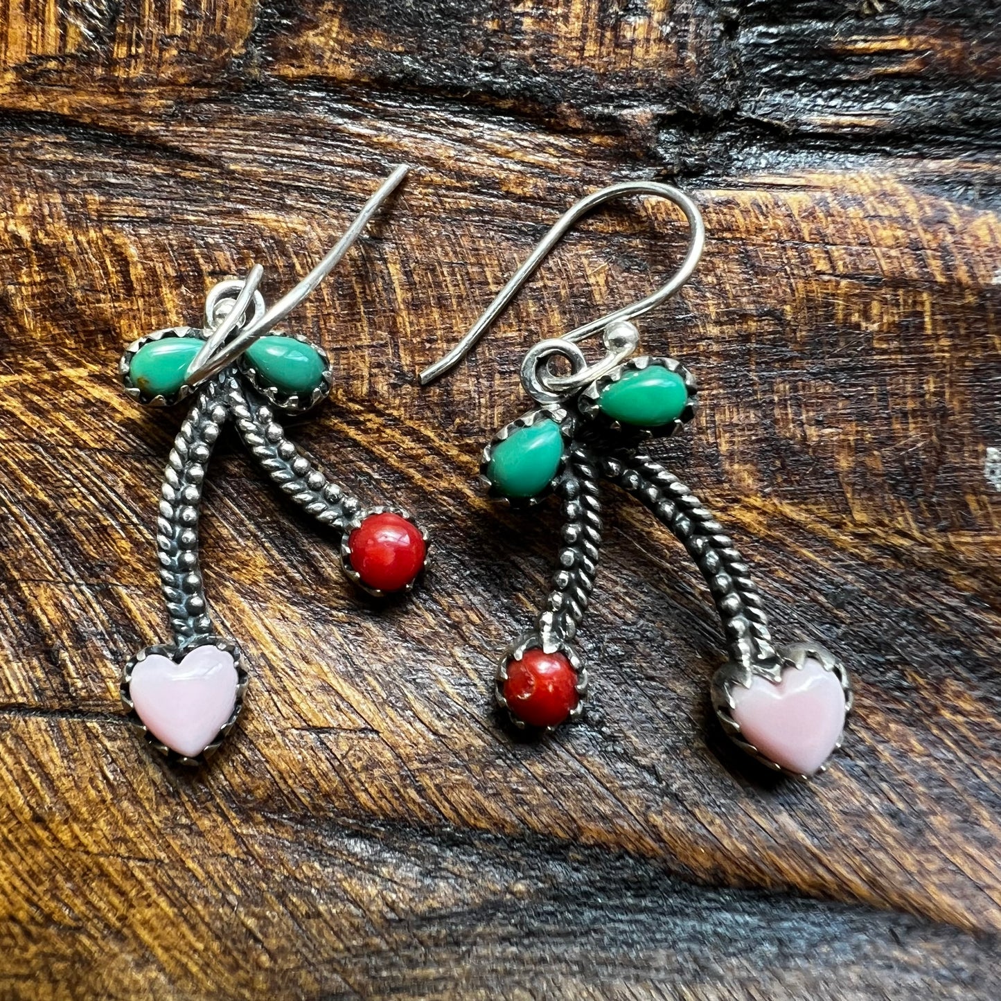 Kingman Turquoise, Queen Conch & Italian Coral Cherry Earrings