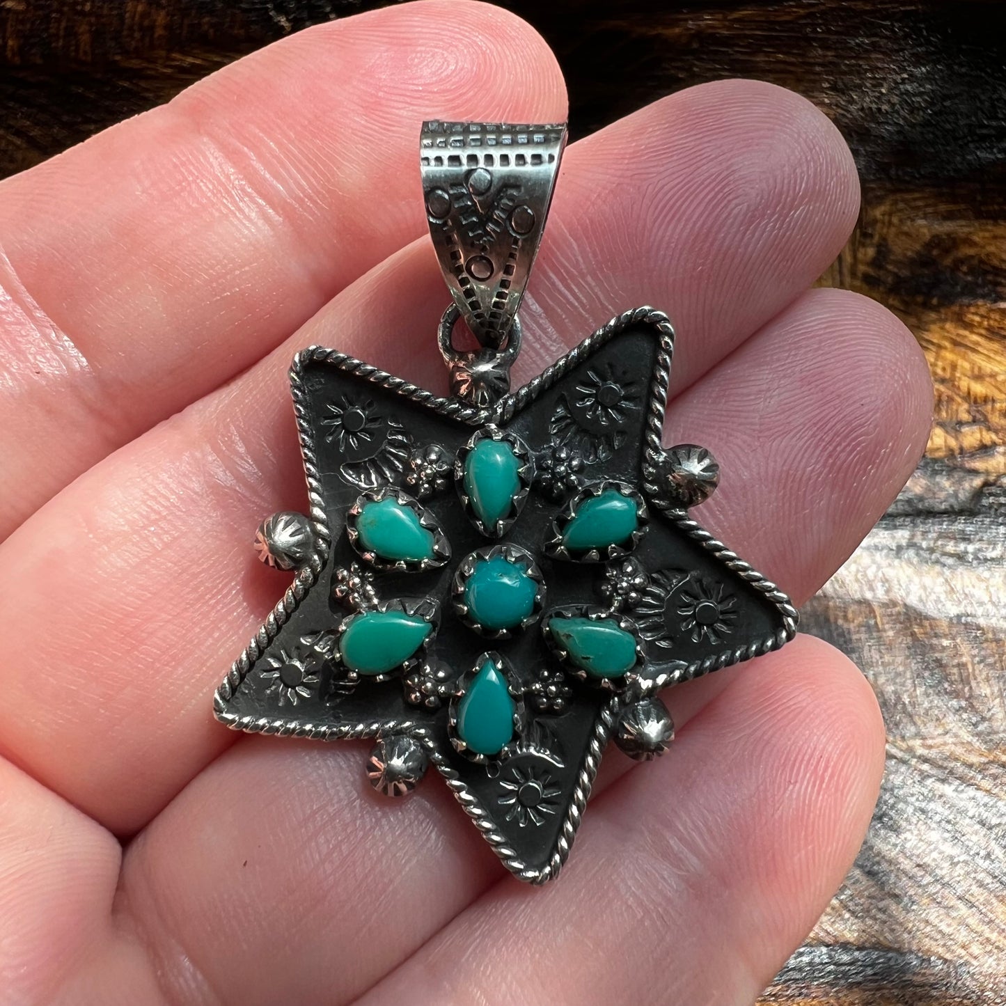 Kingman Turquoise Cluster Star Pendant – Sterling Silver