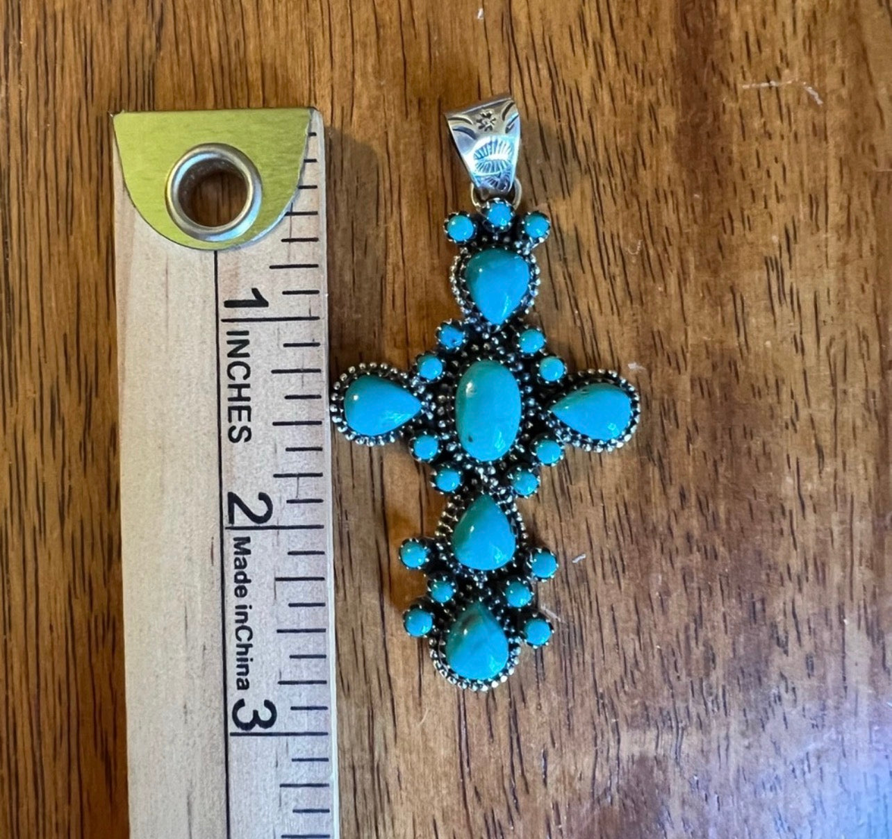 Sterling Silver & Kingman Turquoise Cluster Cross Pendant