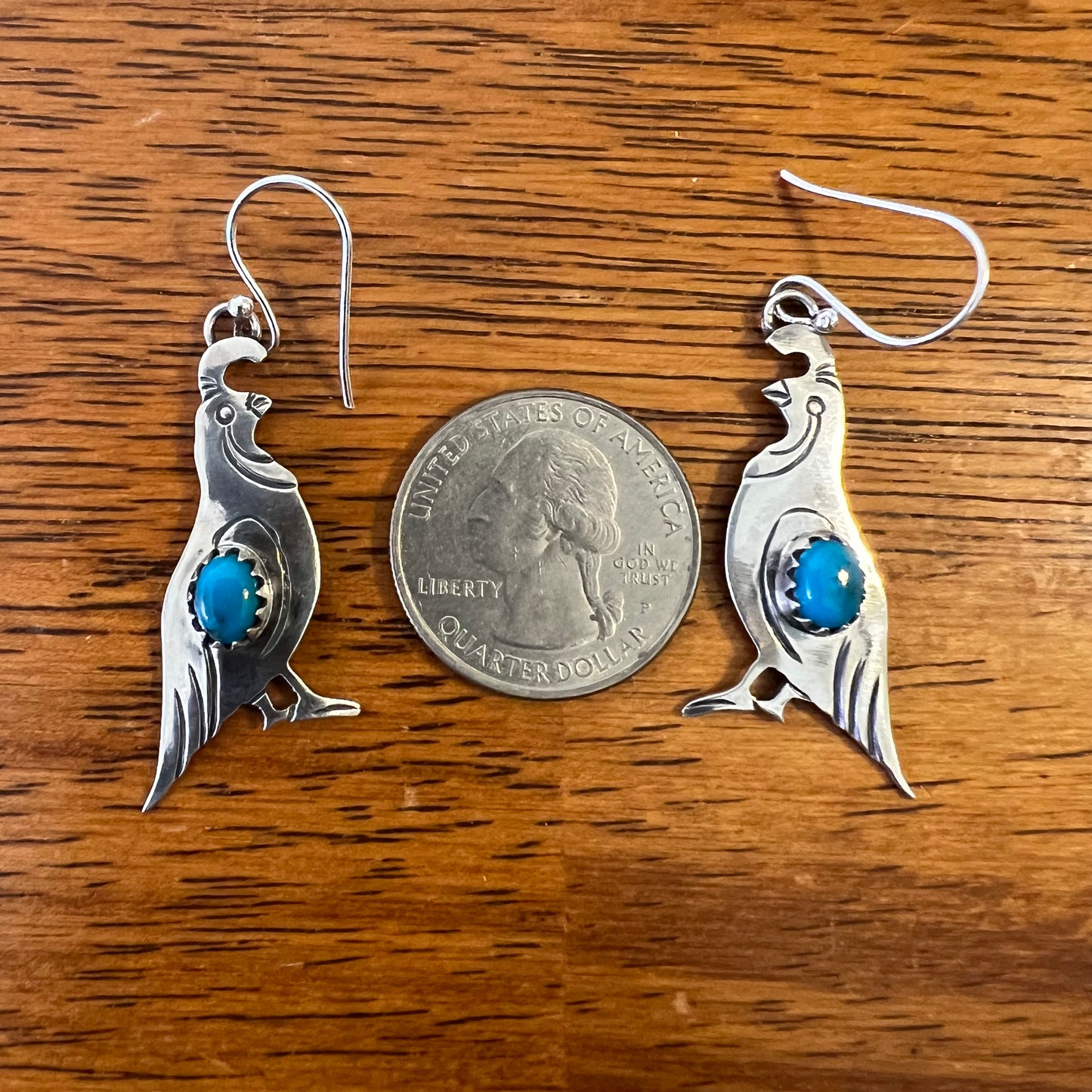 Kingman Turquoise Quail Earrings | Sterling Silver Southwestern Dangles