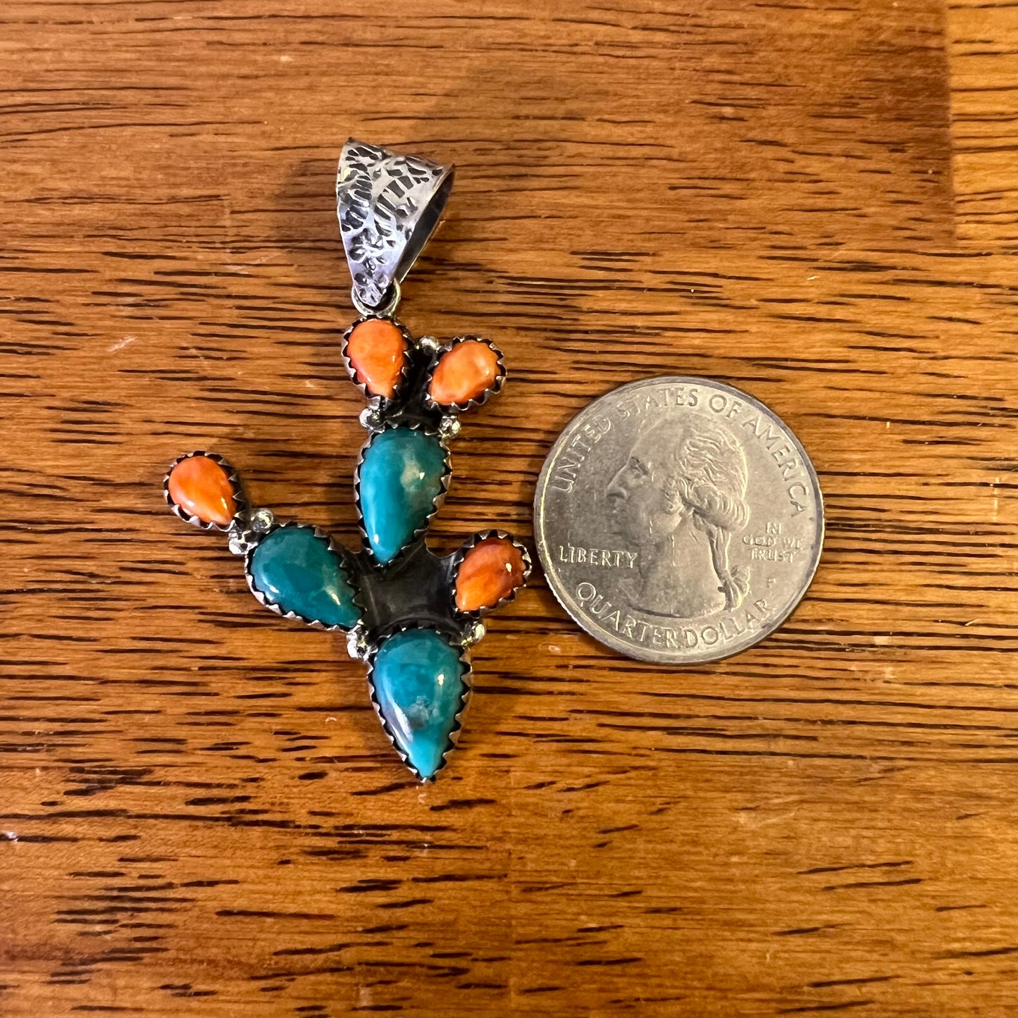 Southwestern Sterling Silver Turquoise & Spiny Oyster Cactus Pendant