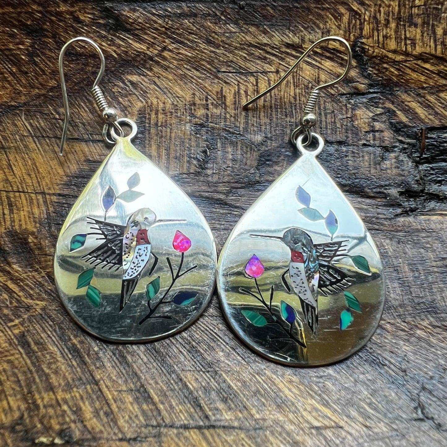 Raymond Boyd Sterling Silver Hummingbird Inlay Earrings