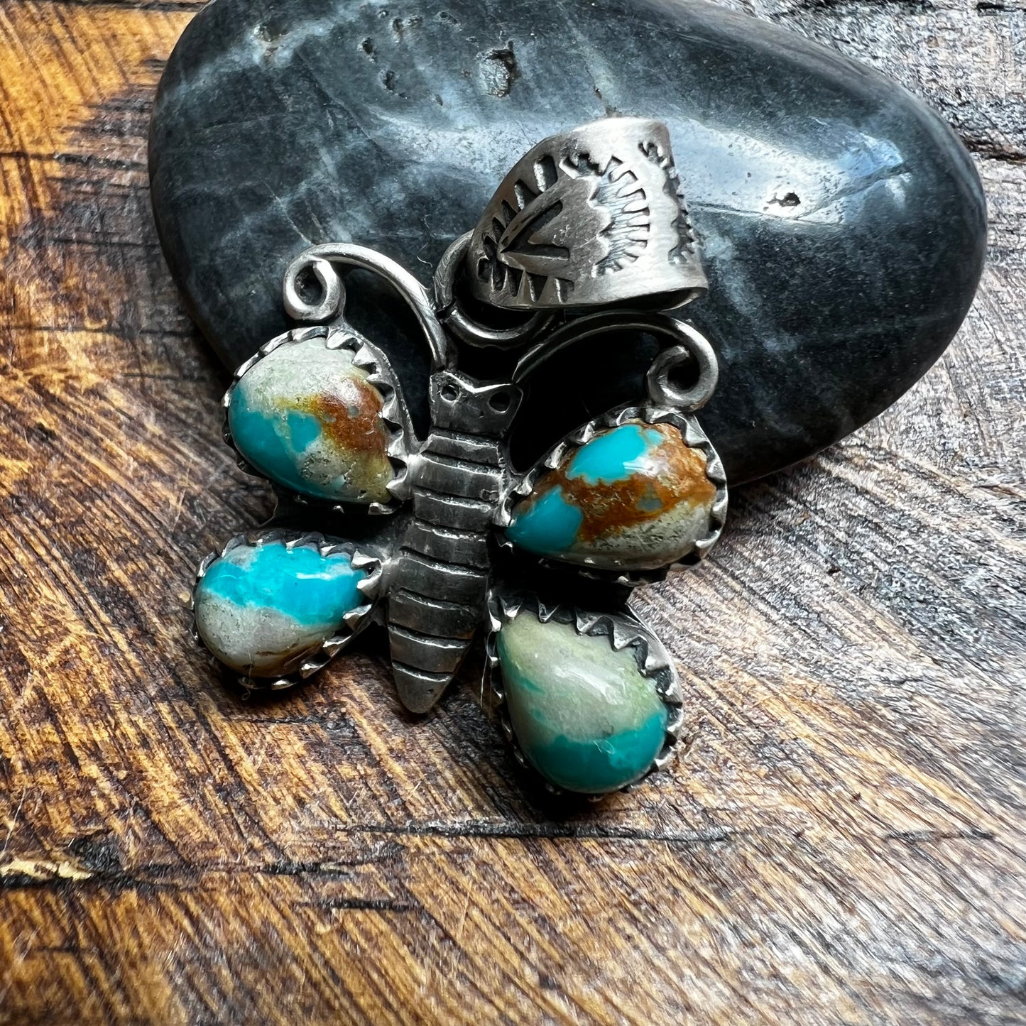 Sterling Silver Ribbon Turquoise Butterfly Pendant