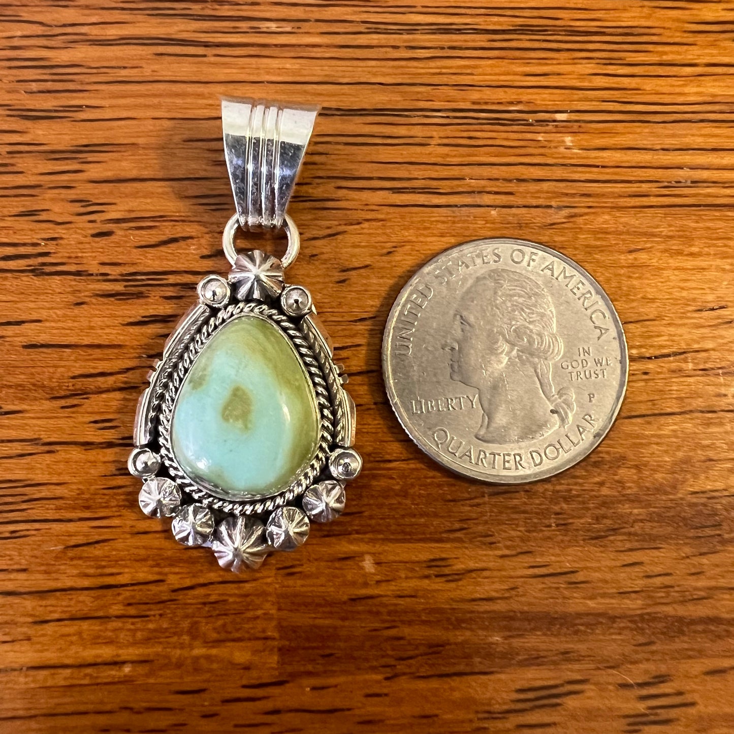 Native American Sonoran Gold Turquoise Sterling Silver Pendant by Marita Benally