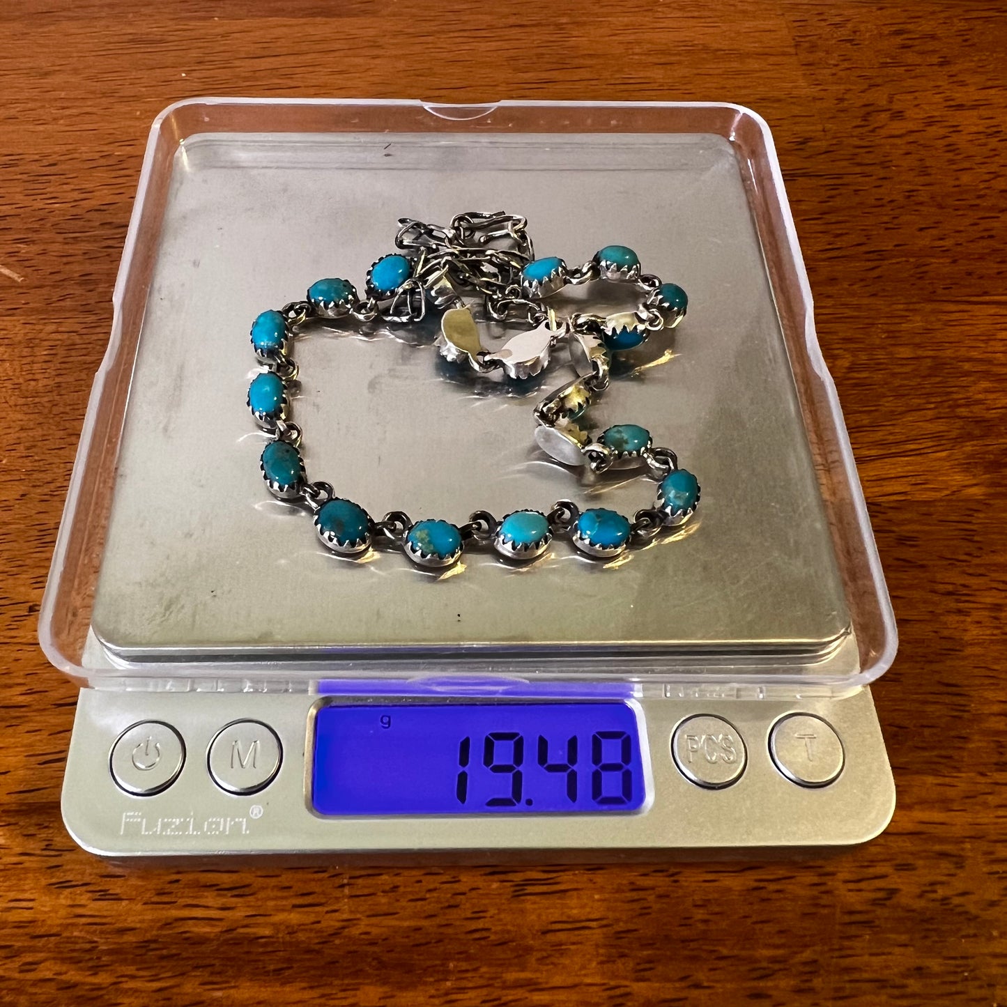 Kingman Turquoise Station Choker Necklace Sterling Silver 17” Blue Green