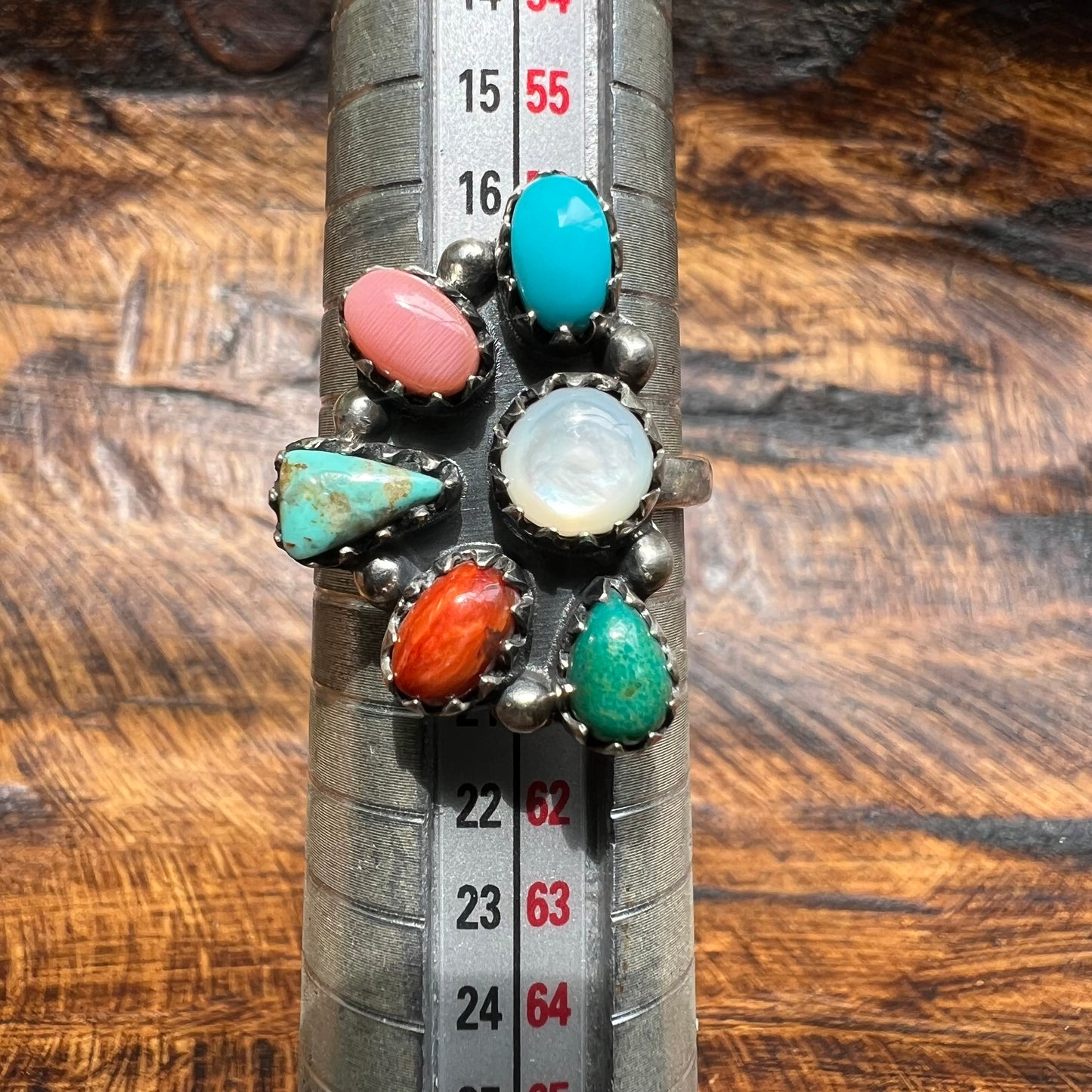 Sterling Silver Kingman Turquoise Spiny Oyster Conch Multi Stone Ring Sz 9 (Adjustable)