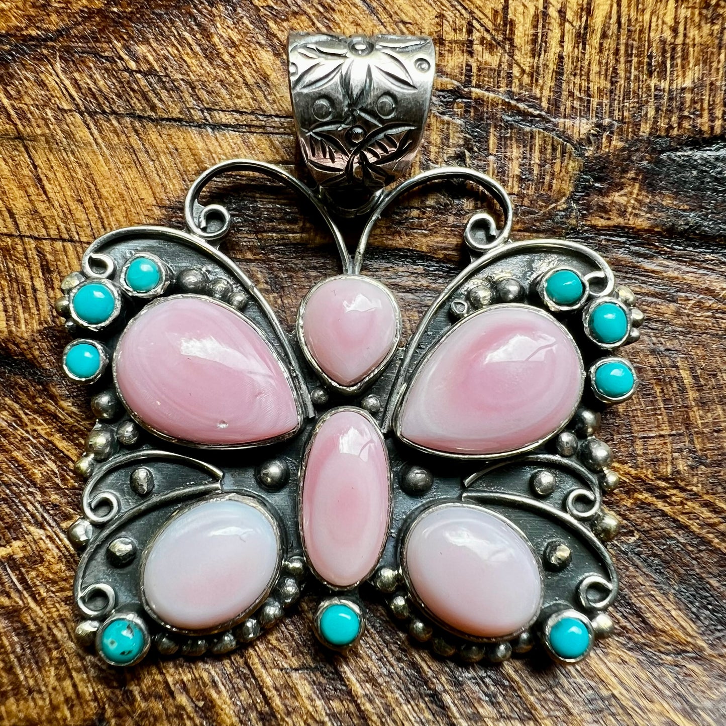 Sterling Silver Queen Conch & Kingman Turquoise Butterfly Pendant